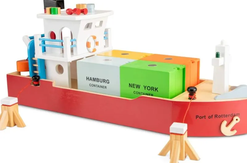 New Classic Toys Buque Portacontenedores Con 4 Contenedores - ^ Grúas, Tractores, Aviones...