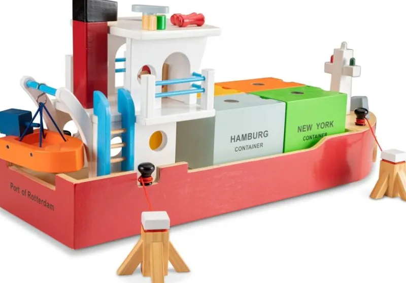 New Classic Toys Buque Portacontenedores Con 4 Contenedores - ^ Grúas, Tractores, Aviones...