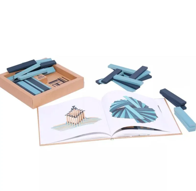 Kapla Caja De 40 Cartones Azul Claro Y Oscuro Con Libro - ^ Tablas De Madera