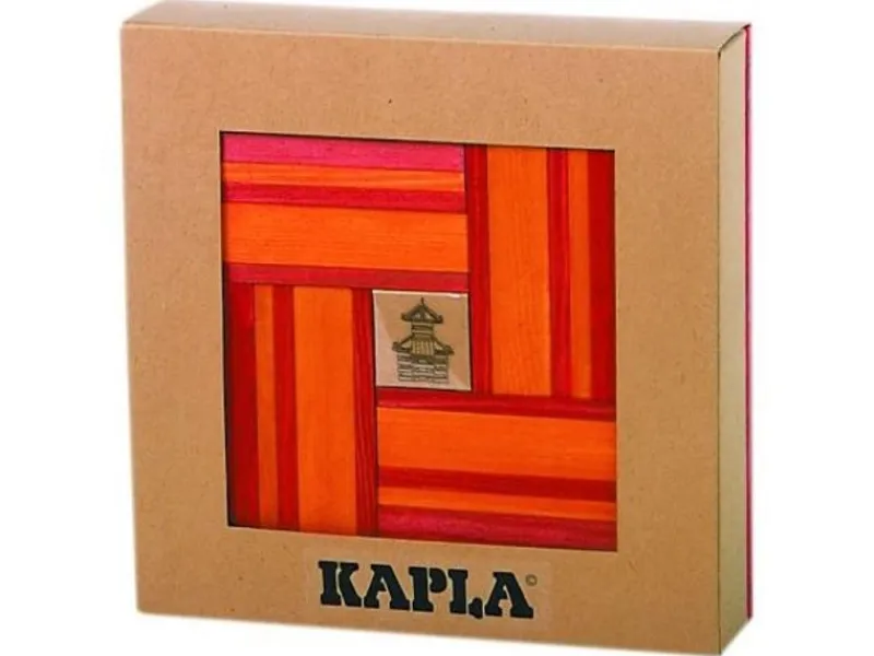 Kapla Caja De 40 Cartones Rojos Y Naranjas Con Libro De Arte - ^ Tablas De Madera
