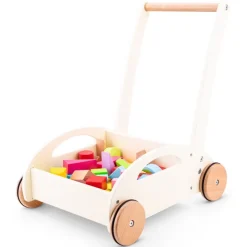 New Classic Toys Carro De Paseo Y Bloques De Madera - ^ Bloques De Construcción