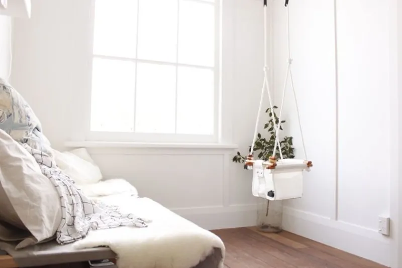 Solvej Swings Columpio De Madera Y Tela Para Bebes Blanco - ^ Muebles De Jardín, Columpios