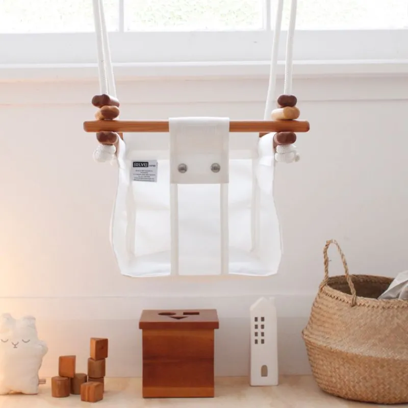 Solvej Swings Columpio De Madera Y Tela Para Bebes Blanco - ^ Muebles De Jardín, Columpios