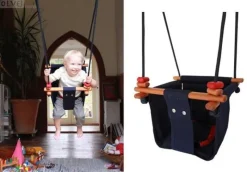 Solvej Swings Columpio De Madera Y Tela Azul - ^ Muebles De Jardín, Columpios