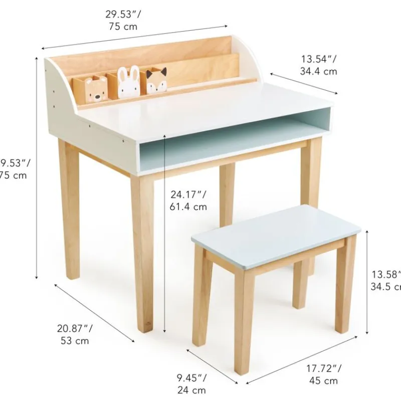 Tender Leaf Toys Escritorio Y Silla Para Niños De Contrachapado Y Madera De Hevea - ^ Escritorios, Mesas Y Sillas