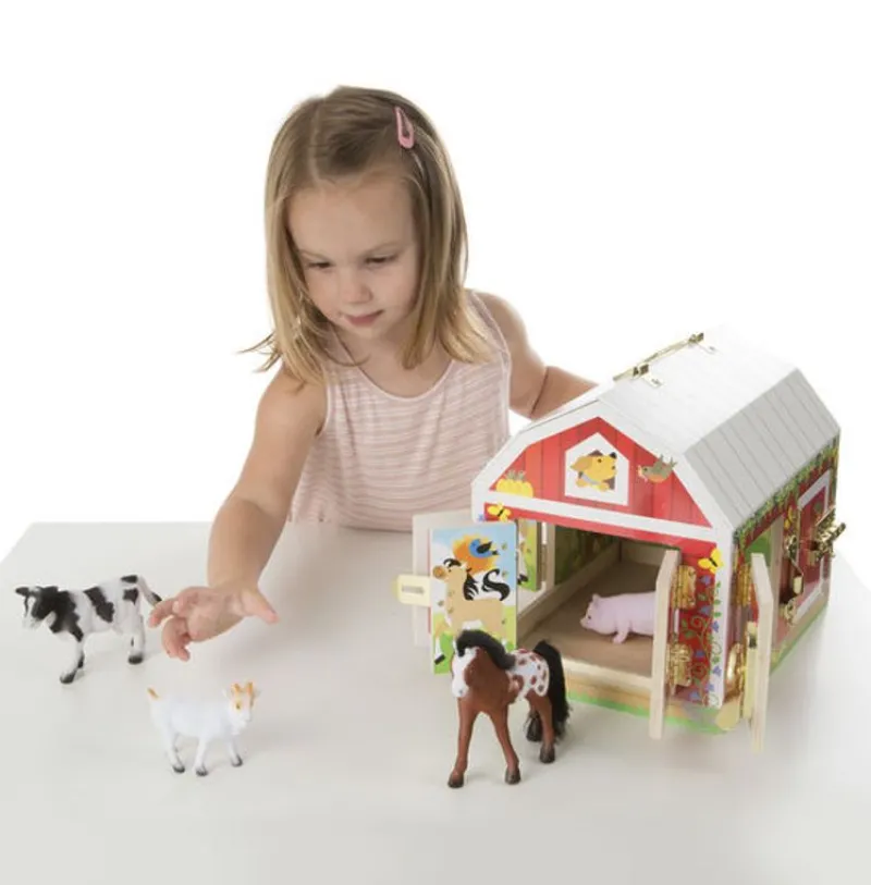 Melissa & Doug Establo Con Cerraduras - ^ Granja, Safari Y Caballos