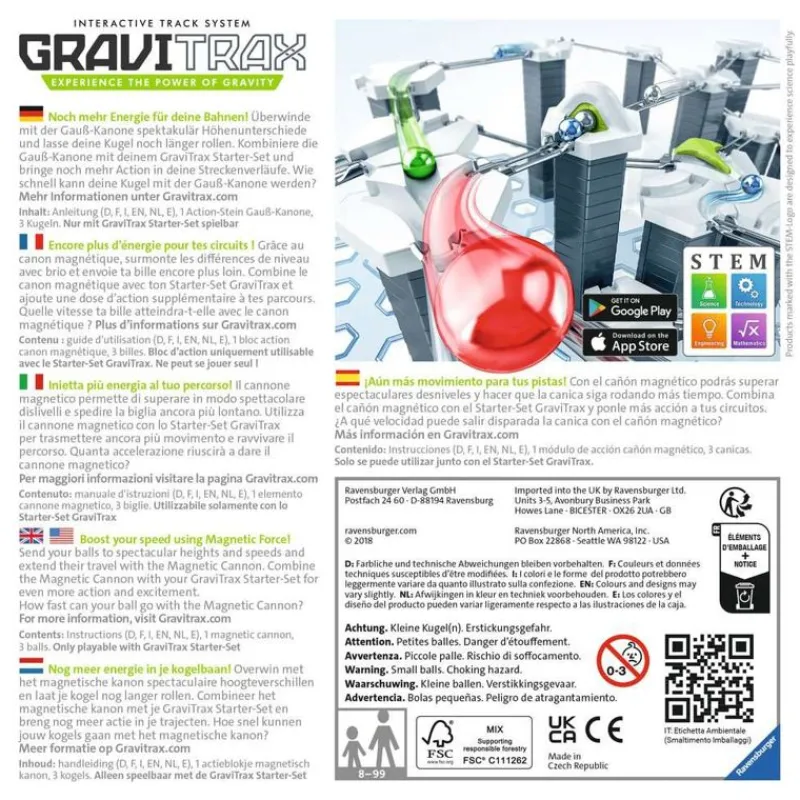 Ravensburger Gravitrax - Canon Magnetico Blanco Gris ^ Circuitos Y Toboganes De Bolas