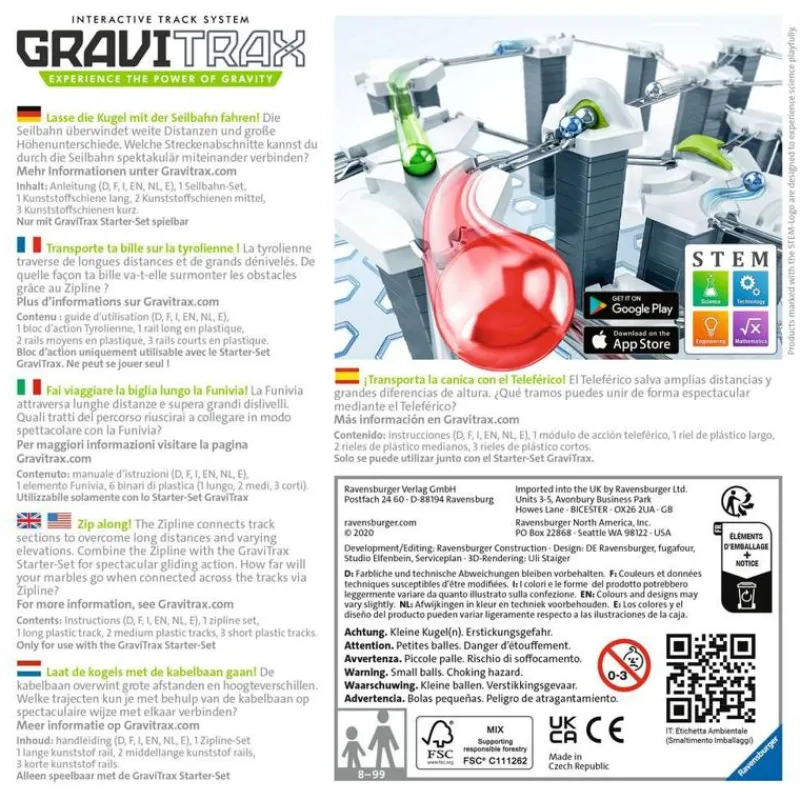 Ravensburger Gravitrax - Tirolesa Blanco Gris ^ Circuitos Y Toboganes De Bolas