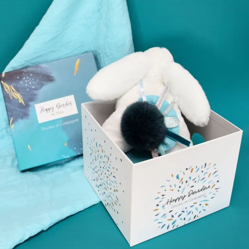 Doudou et Compagnie Happy Pop Lapin Pompon Paon - ^ Doudous