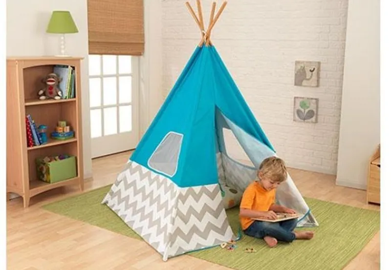 Kidkraft Tipi - Turquesa Con Chevron Gris Y Blanco - ^ Escritorios, Mesas Y Sillas